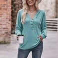 thumbnail image 4 of Aloohaidyvio Tops for Women Womens Fashion Solid V-Neck Button Long Sleeved Hoodie Top, 4 of 6