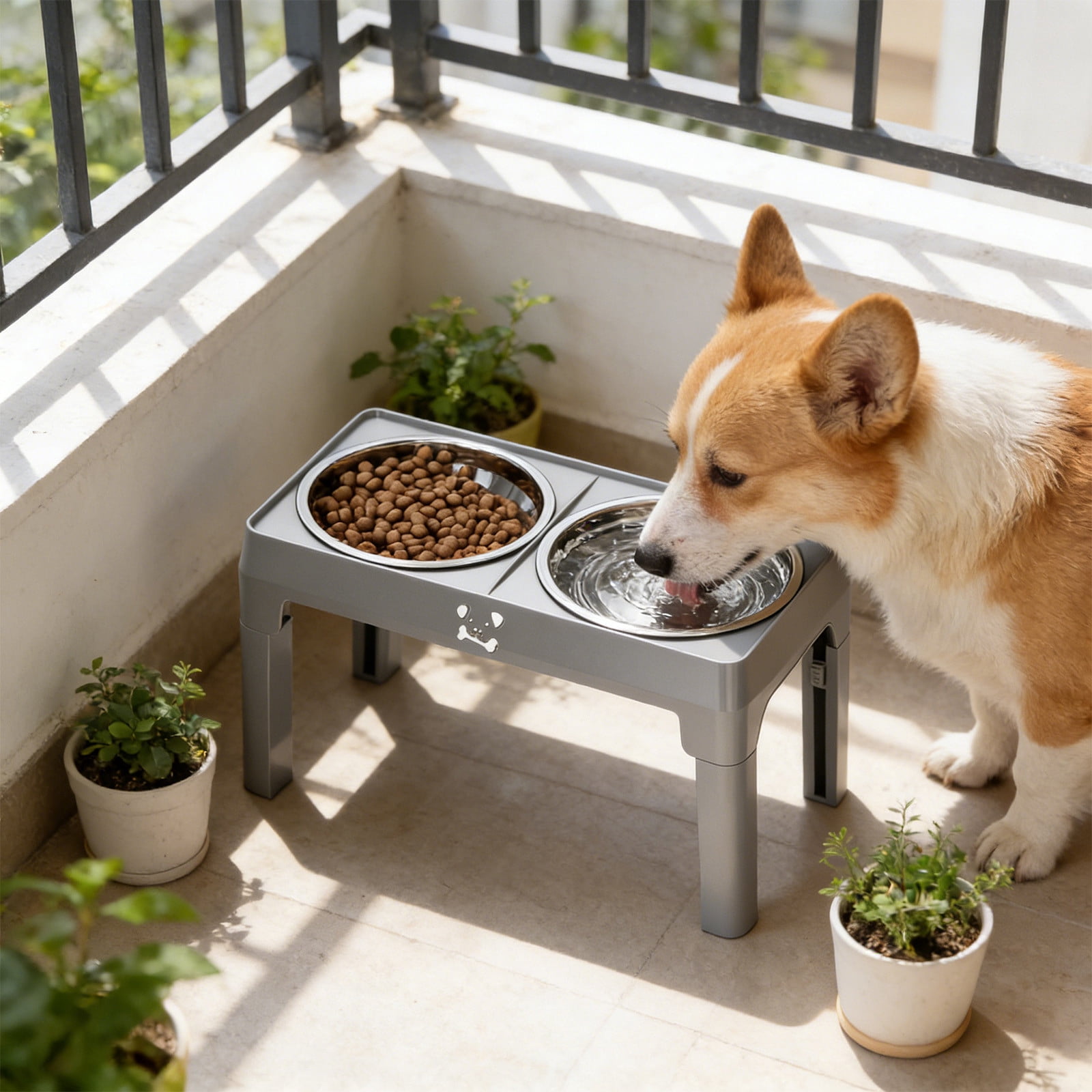 Adjustable Stainless Steel Pet Bowl for Cats and Dogs, Slow Feeder with Neck Support, Height Adjustable Water Dispenser for Small Medium Large Dogs