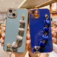 thumbnail image 4 of Strap Case for iPhone 14, Cute Luxury Plating Soft Flexible TPU with Love Heart Chain Bracelet Strap Holder Camera Protection Girly Women for Apple iPhone 14 6.1'' 2022 (Blue), 4 of 7