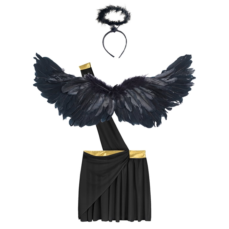 ANNAD Angel Costume Wings - Feather Trumpet Wings For Halloween, Christmas, Parties (Black, 3 Sizes)