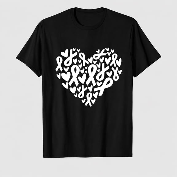 Women's Breast Cancer Awareness Heart Ribbon Graphic T-Shirt, 100% Cotton Short Sleeve Shirt