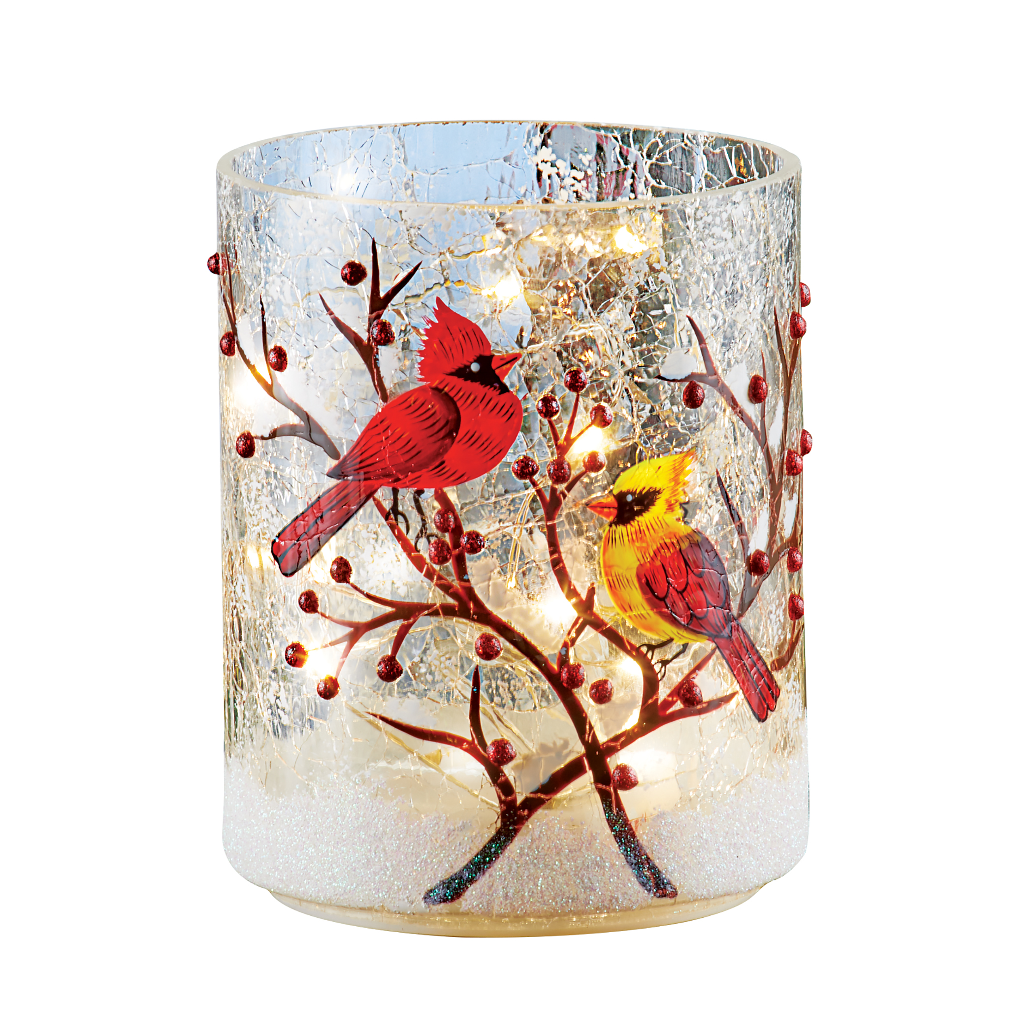 Collections Etc Hand Painted LED Lighted Cardinals Glass Tabletop