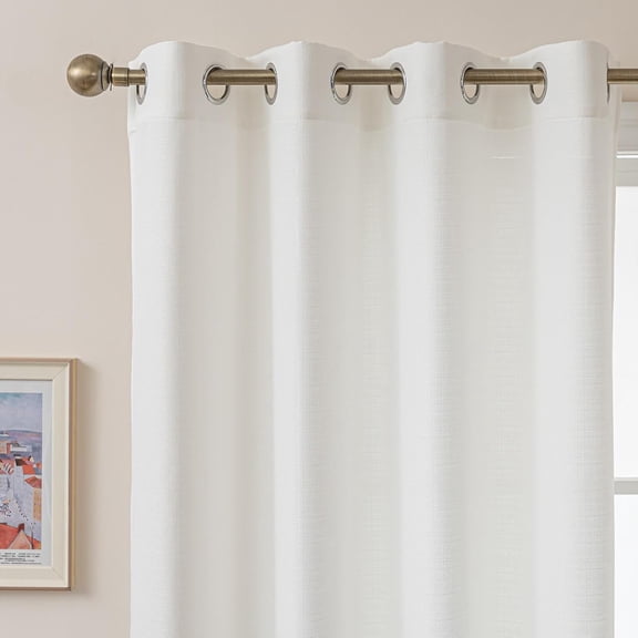 White Linen Curtains, 102 Inch Long Curtains 2 Panels Set, Light Filtering Semi Sheer Drapes, Natural Grommet Top Thick Window Treatments for Living Room/Bedroom/Dining Room