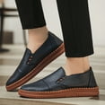 thumbnail image 6 of Men's Casual Leather Loafer Shoes Slip On Soft Breathable Handmade Stitching Fashion Shoes Lightweight Driving Dress Shoe Blue 9.5 US, 6 of 7