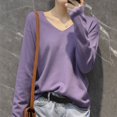 thumbnail image 2 of TRUBKH Womens Sweaters V Neck Tops Long Sleeve Shirts Relaxed Fit Pullover Top Drop Shoulder Sweaters Oversized Sweaters for Women Fall Casual Sweater Fall Tops for Women Purple L, 2 of 5