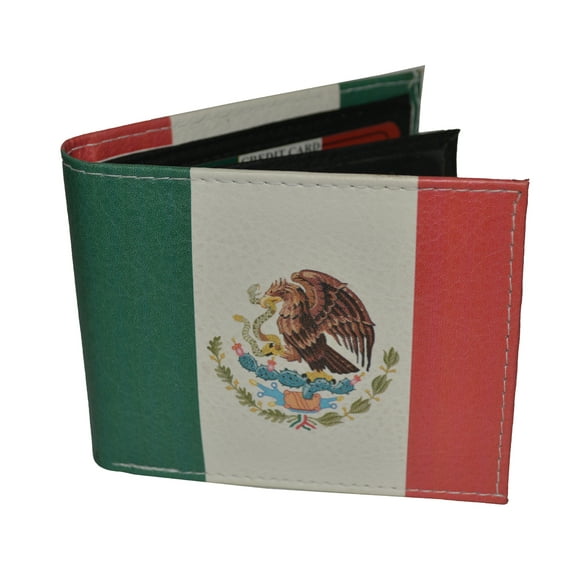 Mens Bifold Exotic Wallet Mexican flag with printed gift box.