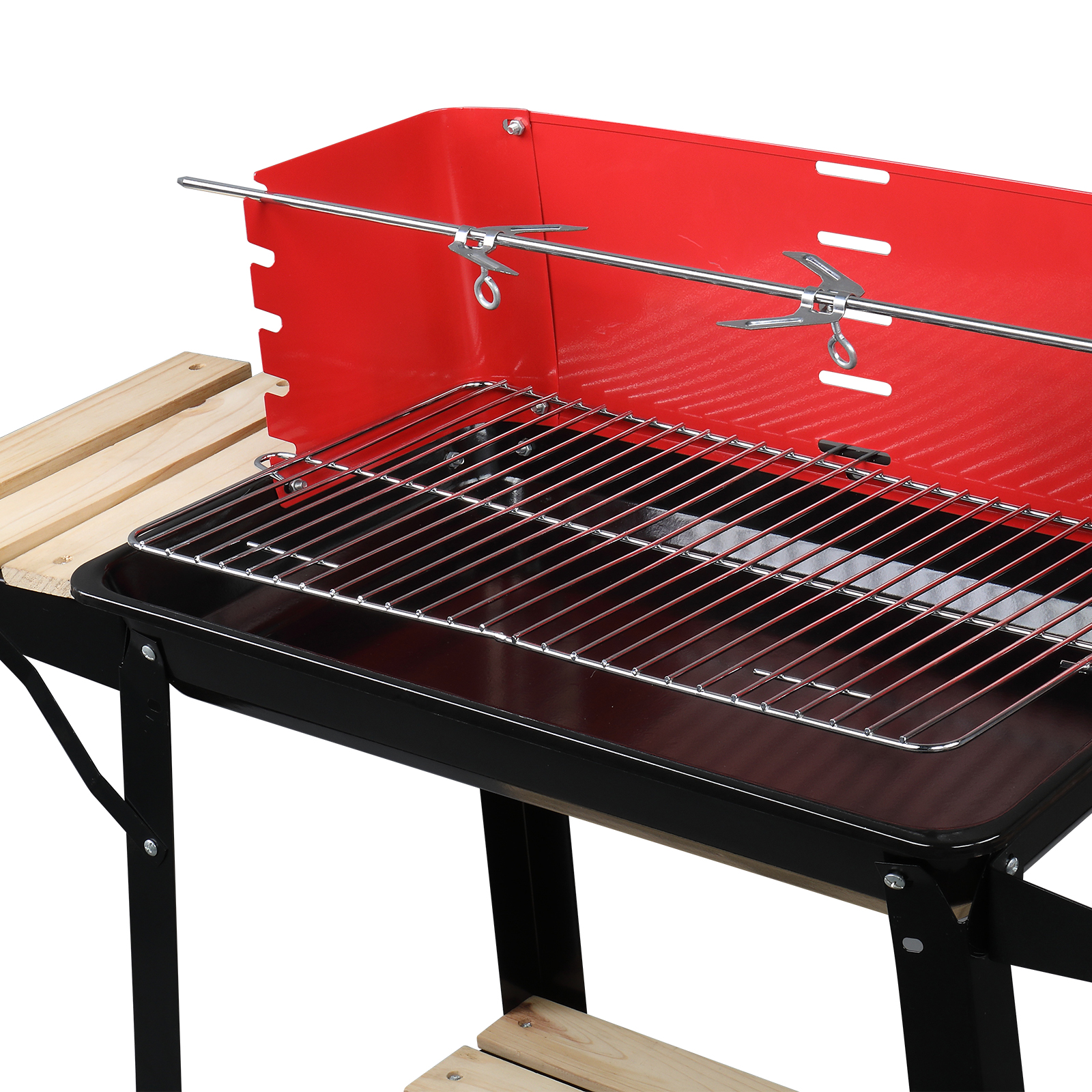 Enamel Charcoal Oven with Wheels, 85*42*86cm, Black/Red, Portable and Easy-to-Move, Perfect for Outdoor BBQ Parties.