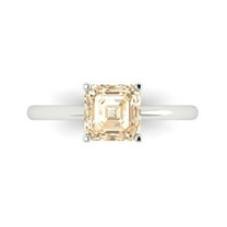 1.5 ct Asscher Cut Natural Morganite Solitaire 18K White Gold Womens Engagement Ring