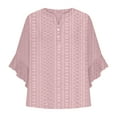 thumbnail image 4 of FAIWAD 3/4 Length Sleeve Womens Tops Ruffle Boho Button Down Shirts Loose Dressy Lightweight Eyelet Clothes, 4 of 5