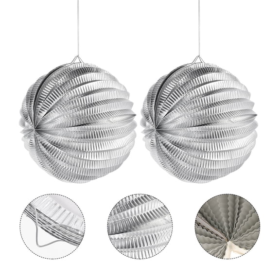 SEWACC Folding Ball Pendant Plated Silver Paper and Iron Wedding Decor 2Pcs