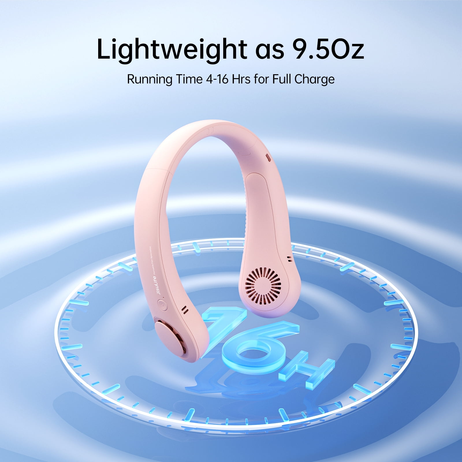 JISULIFE Portable Neck Fan, Wearable Fan, Bladeless Fan Hands-Free Cooling, Quiet 25dB, 5 Speeds, 16H Battery Life, Ideal for Indoor/Outdoor, Gift for Women, Men - Pink