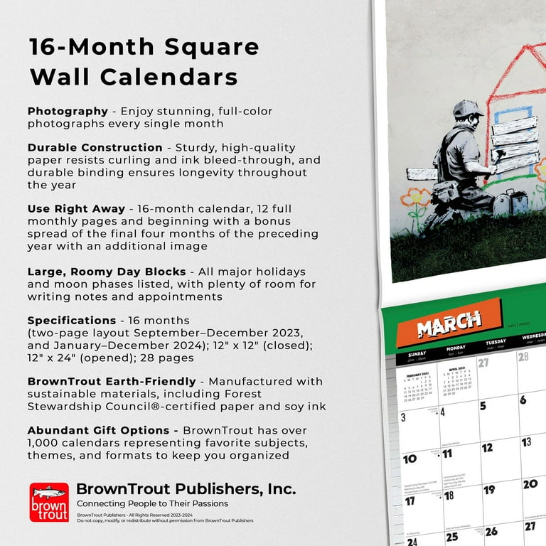 Banksy's Graffiti | 2024 12x24" (Hanging) Wall Calendar | BrownTrout -  Walmart.com