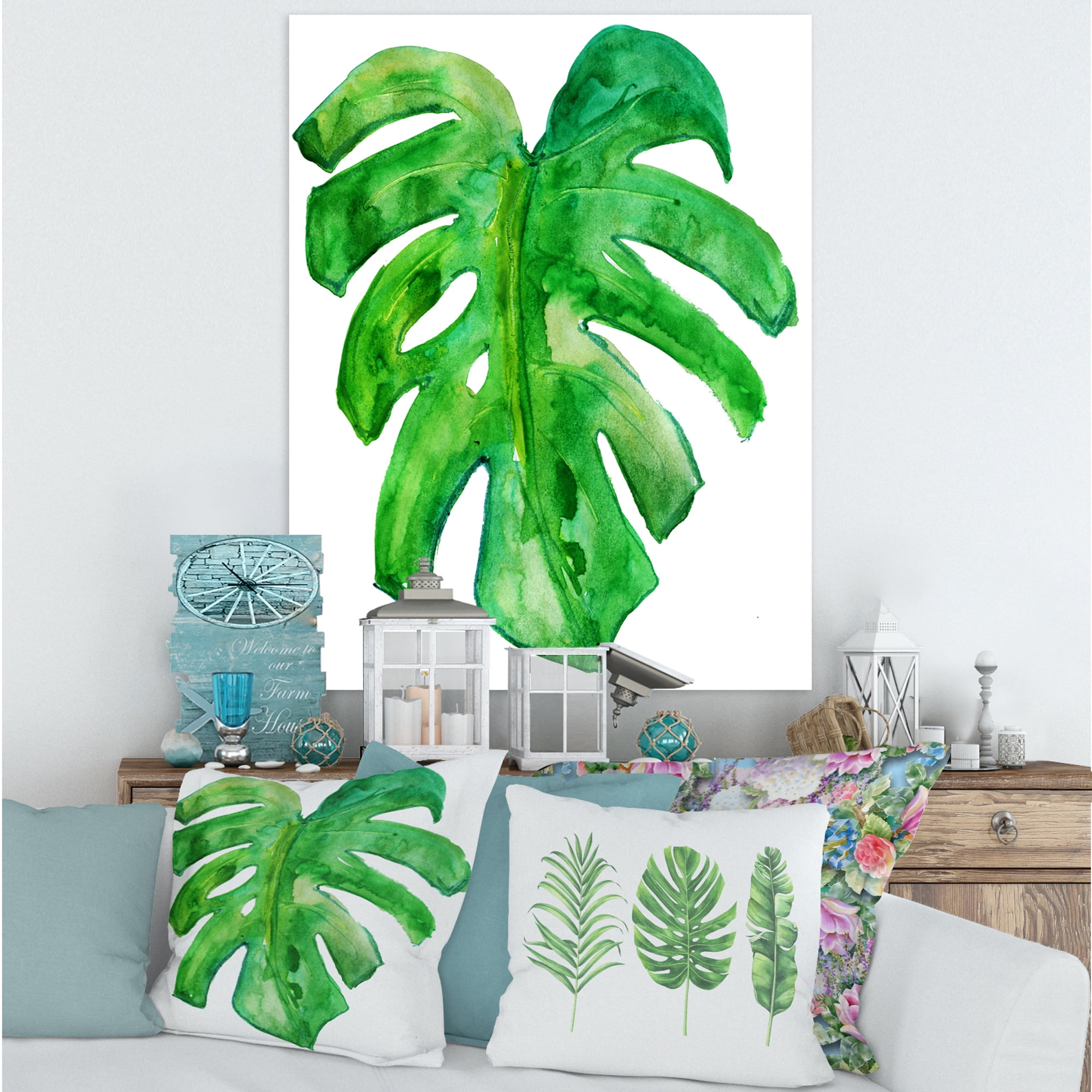 Close Up Of Tropical Leaf Of Monstera I 12 in x 8 in Painting Canvas Art Print, by Designart