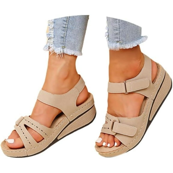 Sandals for Women , foot arch pad Flat Sandals Wide Width Comfort Adjustable Ankle Strap Sandal Comfortable  Shoes Summer Vacation