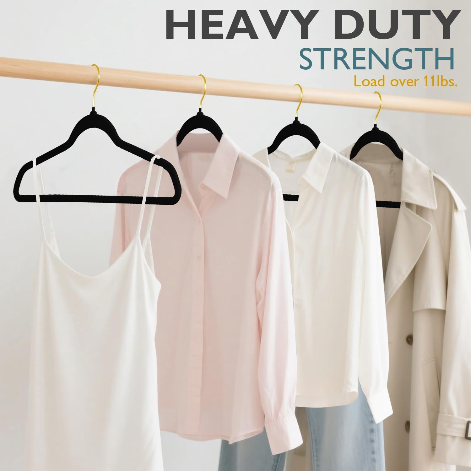 Velvet Coat Hangers with 360° Swivel Gold Hook, Non-Slip Felt Suit Hangers, Slim Space Saving Clothes Hanger for Jacket, Sweater, Shirt, Dress, Pants (22 Pack, Black)