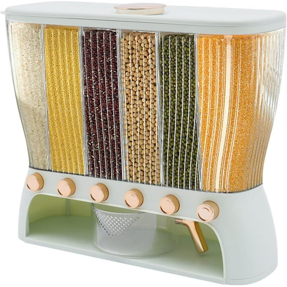 Multigrain Tank, 6 Grid Grain Storage Dry Food Dispenser, Grain Dispenser with Rice Hopper, 22.05 Pounds Grains Container for Home Kitchen