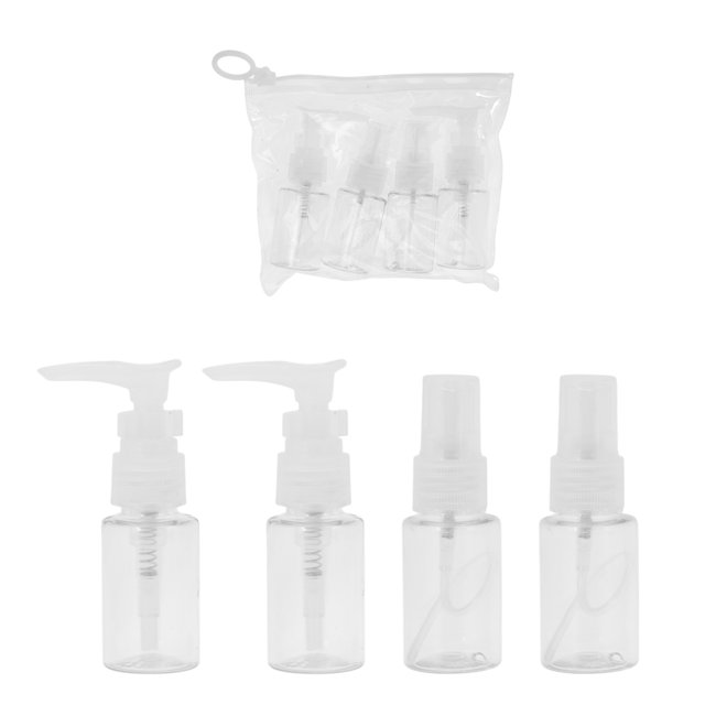 Ofertas Únicas 4 Pcs Botellas de Viaje Tamaño de Artículos de Tocador a Prueba de Fugas Reutilizables y Rellenables Conjunto de Botellas Transparentes