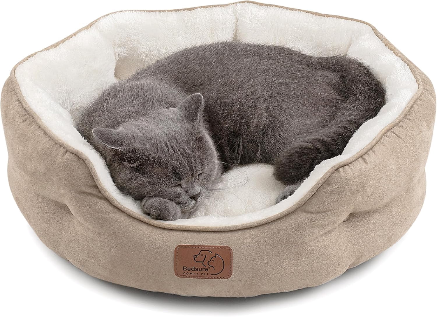 U by Bedsure Round Dog Bed, Small, Camel, 20" photo 1