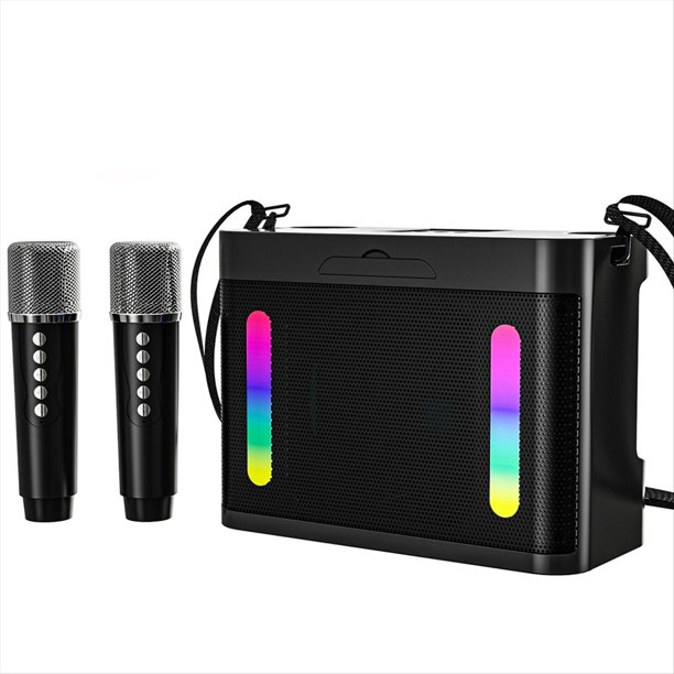 Altavoz Bluetooth Inalámbrico con Subwoofer y Luz Colorida, Portátil, para Fiestas Familiares, Karaoke con 2 Micrófonos Estéreo.