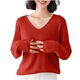 thumbnail image 2 of asjyhkr Women Ribbed Knit Shirts Long Sleeve V Neck Tops Solid Color Comfy Loose Fitting T Shirts Sweater, 2 of 4