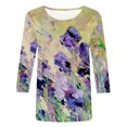 thumbnail image 4 of T-shirts d'Été à Manches 3/4 pour Femmes, Col Rond Décontracté, Imprimé Mode, Blouses de Plage Confortables, Tunique de Printemps, 4 of 5