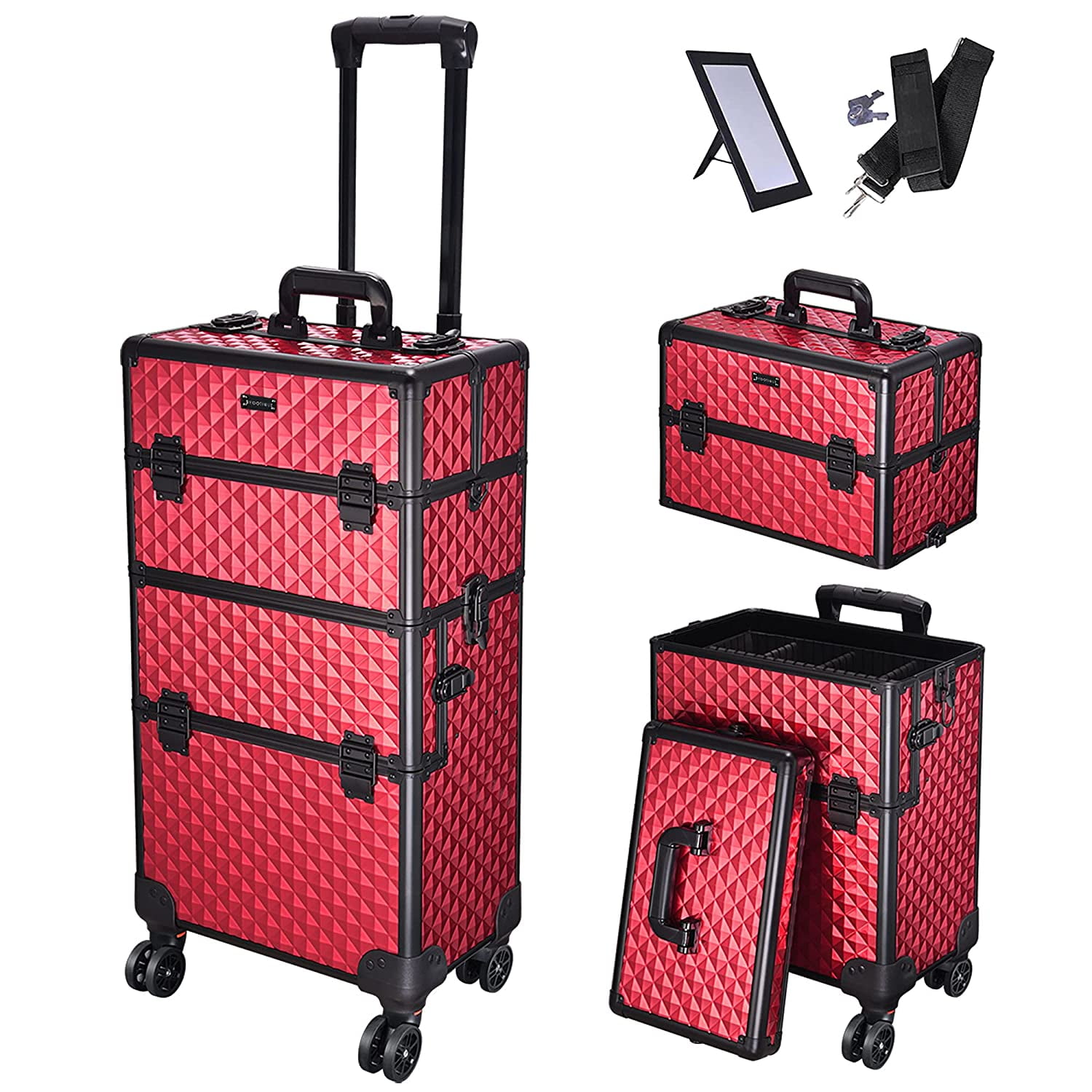 GUVSOETS Rolling Makeup Train Case 2 in1 Cosmetic Trolley with Storage box Aluminum Makeup Travel Case for Travel Salon Trolley Cosmetics Hairdressing (Classic Black) - Walmart.com