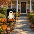 thumbnail image 6 of 12x18 Inch Halloween Ghost Welcome Garden Flag, Double Sided Weather Resistant Yard Flag with White Polka Dots Pumpkin, Spooky Fall Outdoor Lawn Porch Home Halloween Thanksgiving Decor Flag, 6 of 7