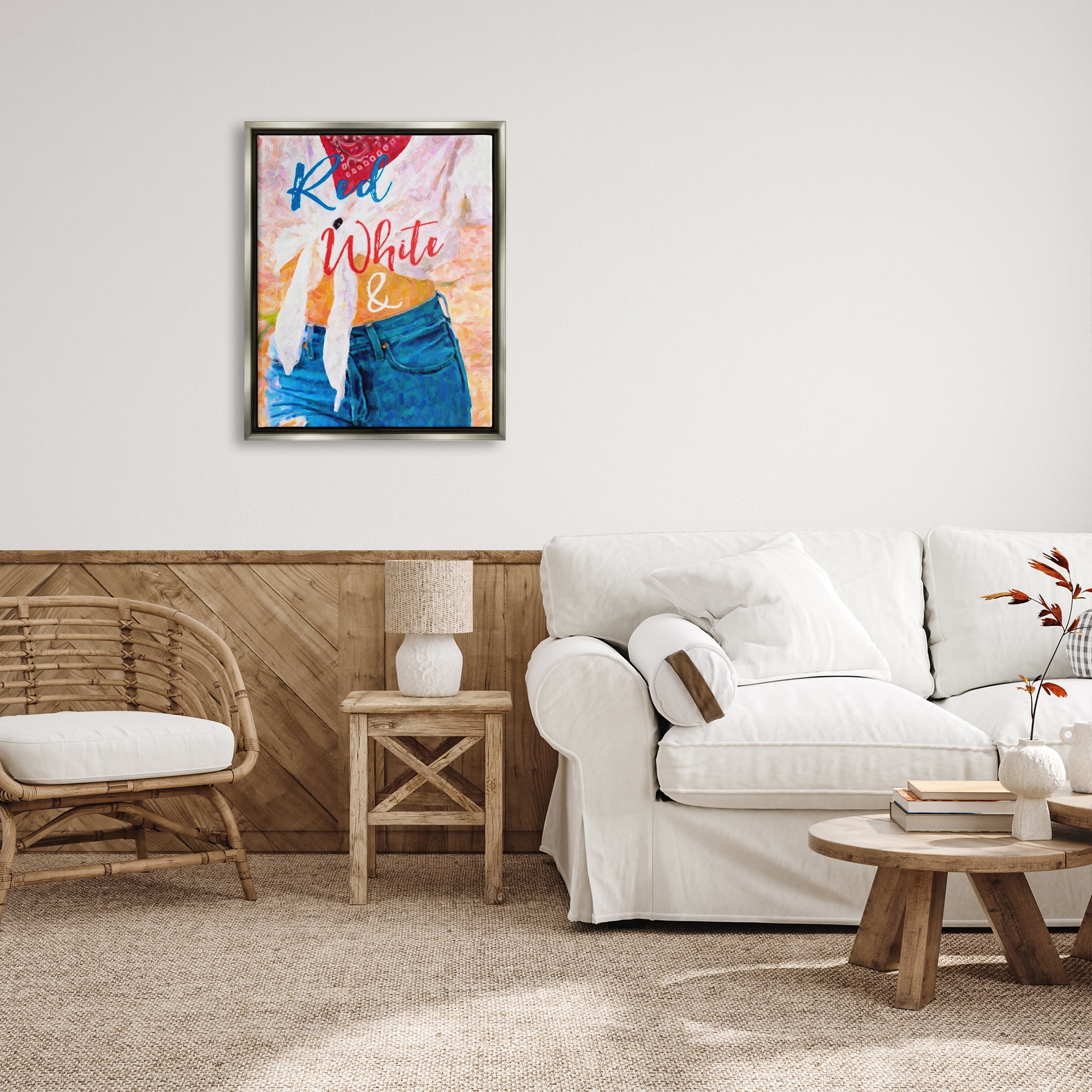 Stupell Industries Red White & Blue Patriotic American Celebration Graphic Art Luster Gray Floating Framed Canvas Print Wall Art, Design by Graffitee Studios