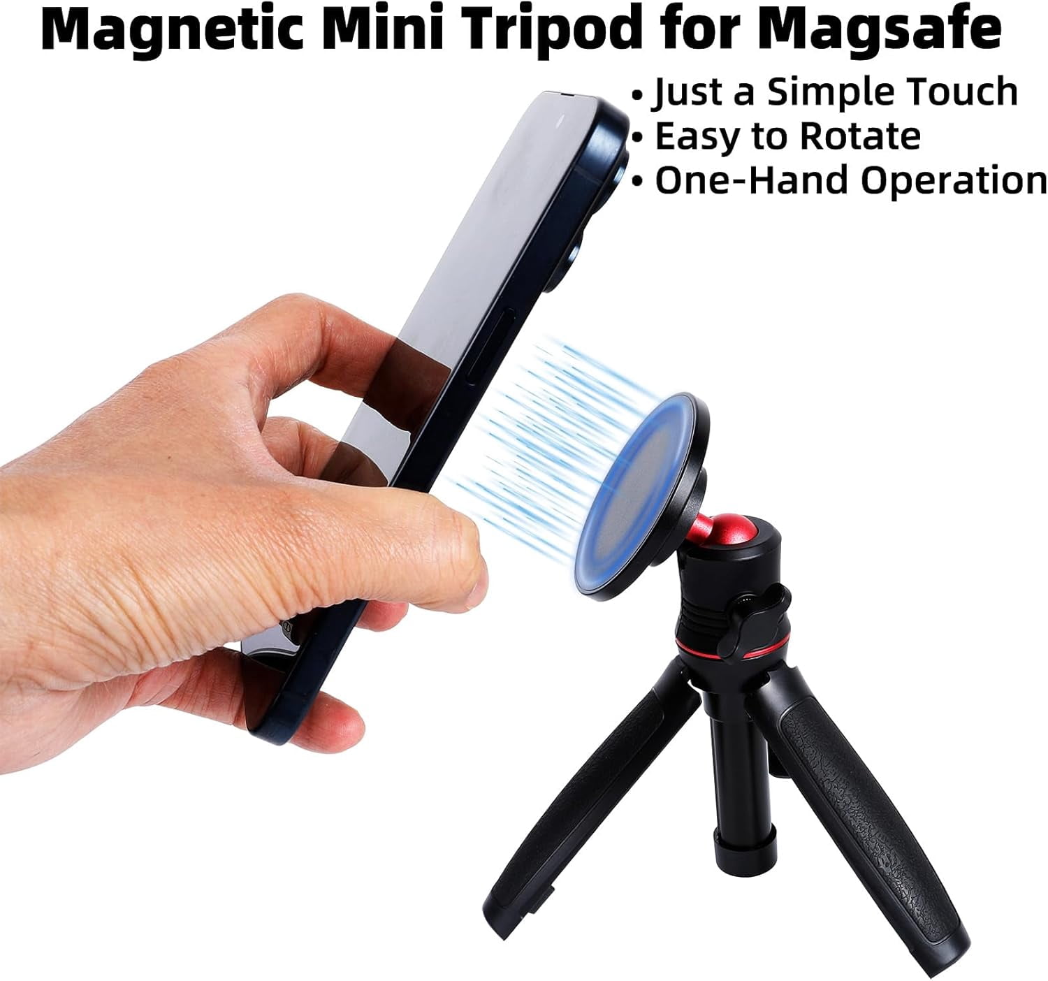 RGHJAR-Magnetic Cell Phone Tripod for MagSafe, Mini Extendable Selfie Stick and Tripod Stand with 360° Ball Head, Compatible with iPhone 16 15 Pro Max Plus 14 13 12 Series