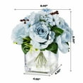 thumbnail image 4 of Enova Home Mixed Artificial Silk Roses Fake Flowers Arrangement in Cube Glass Vase with Faux Water for Home Office Wedding Decoration(Blue), 4 of 4