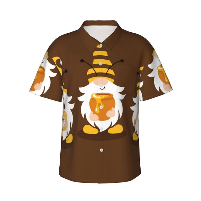 Fotbe Gnomes With Honey Camisa Hawaiana para Hombre Unisex – Camisa Casual de Verano con Botones de Manga Corta de Algodón y Lino,Small