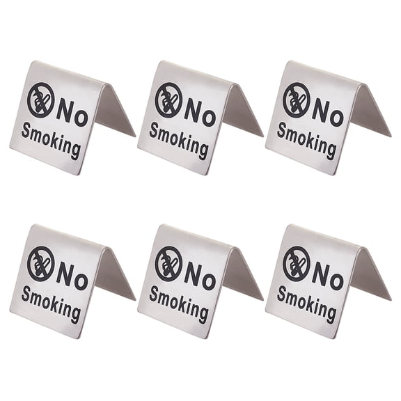 6 pc Stainless Steel No Smoking Table Sign Stainless Steel Stainless Steel Sign No Smoking Sign Card Restaurant Office Non-Smoking Desk Logo Indicator