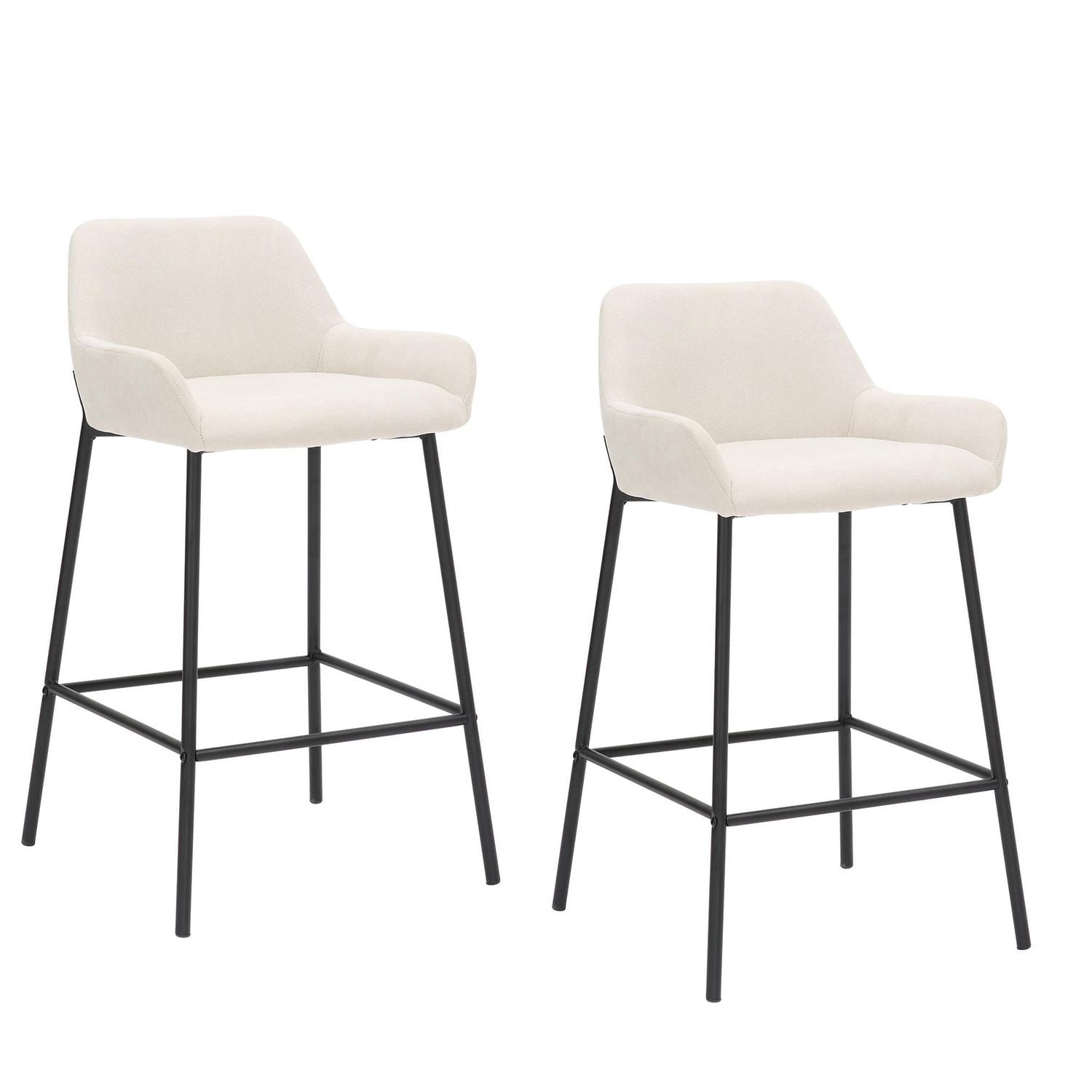 Modern Fabric and Metal  26" Counter Stool, Set of 2 - Beige and Black