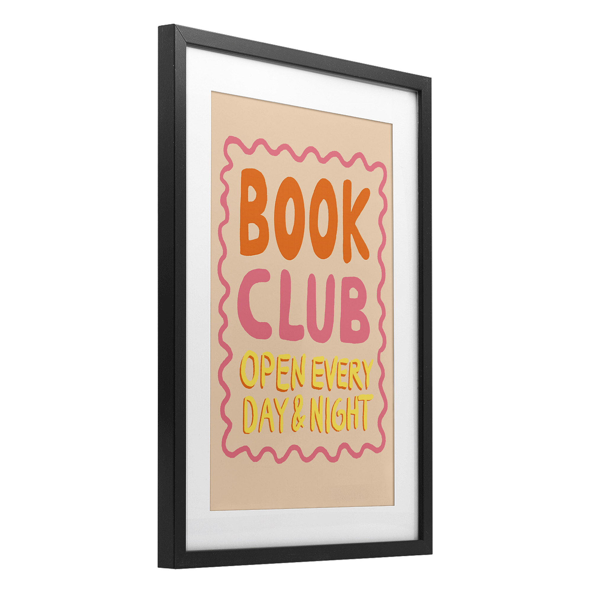 Book Club Day & Night Black Framed Print Under Glass, design by Florentina Dolci