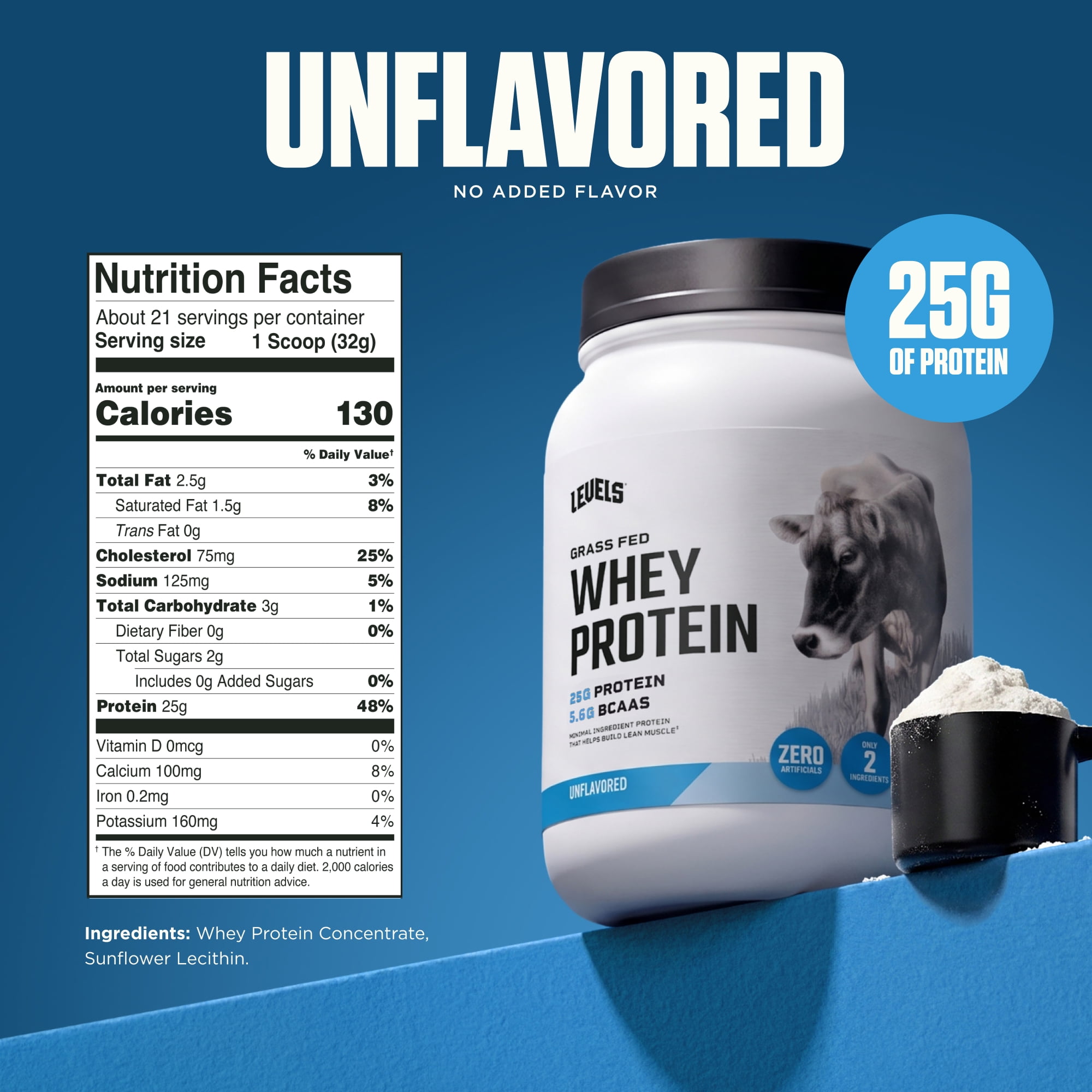 Levels Unflavored Whey Protein Powder