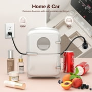 Auseo Mini Fridge, Portable Fridge Personal, 4 Liter/6 Cans Countertop, 120V AC/ 12V DC, Cooler and Warmer for Drink Office Dorm Bedroom Car, White