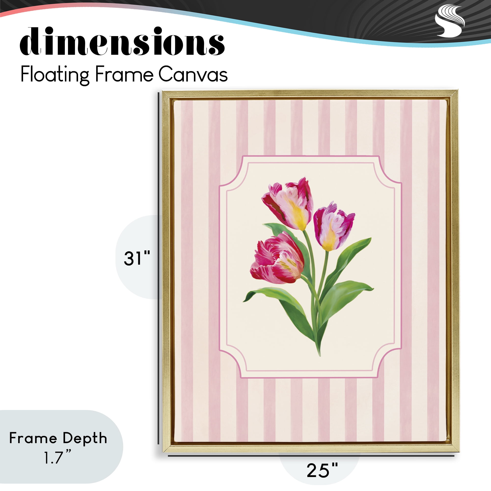 Stupell Industries Magenta Tulips over Stripes Gold Framed Floater Canvas Wall Art, design by Diane Neukirch