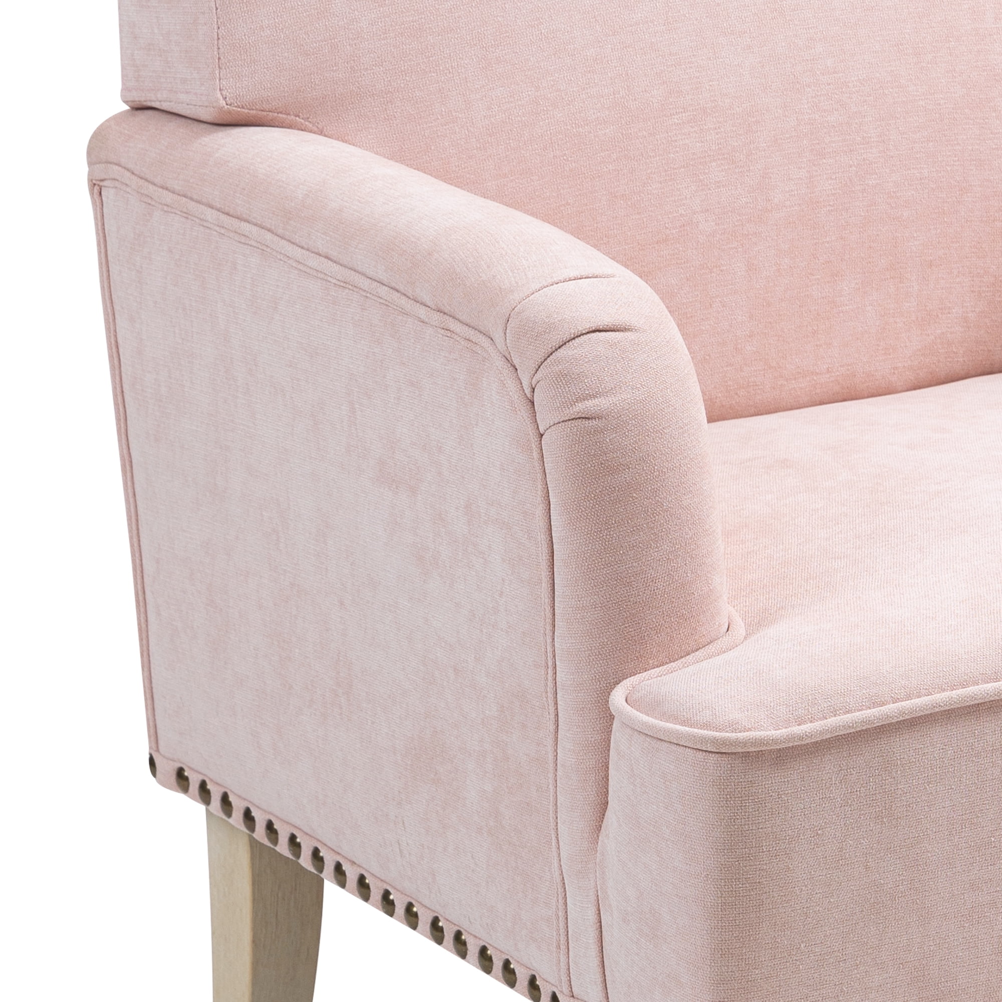 MOONMISS Modern Accent Chair Capacity Retro Wood Legs Nailhead Trim Comfy Upholstered Armchair for Living Room Bedroom,Light pink
