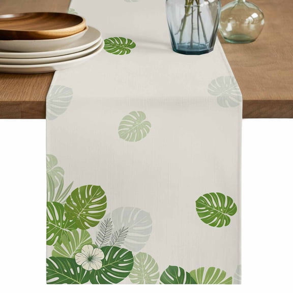 Tropical Palm Leaves Table Runner 72 Inches, Summer Green Botanical Leaf Plants Bed Runner Dresser Scarves Tabletop for Indoor Outdoor Parties/Ceremony/Banquet, 16" x 72"