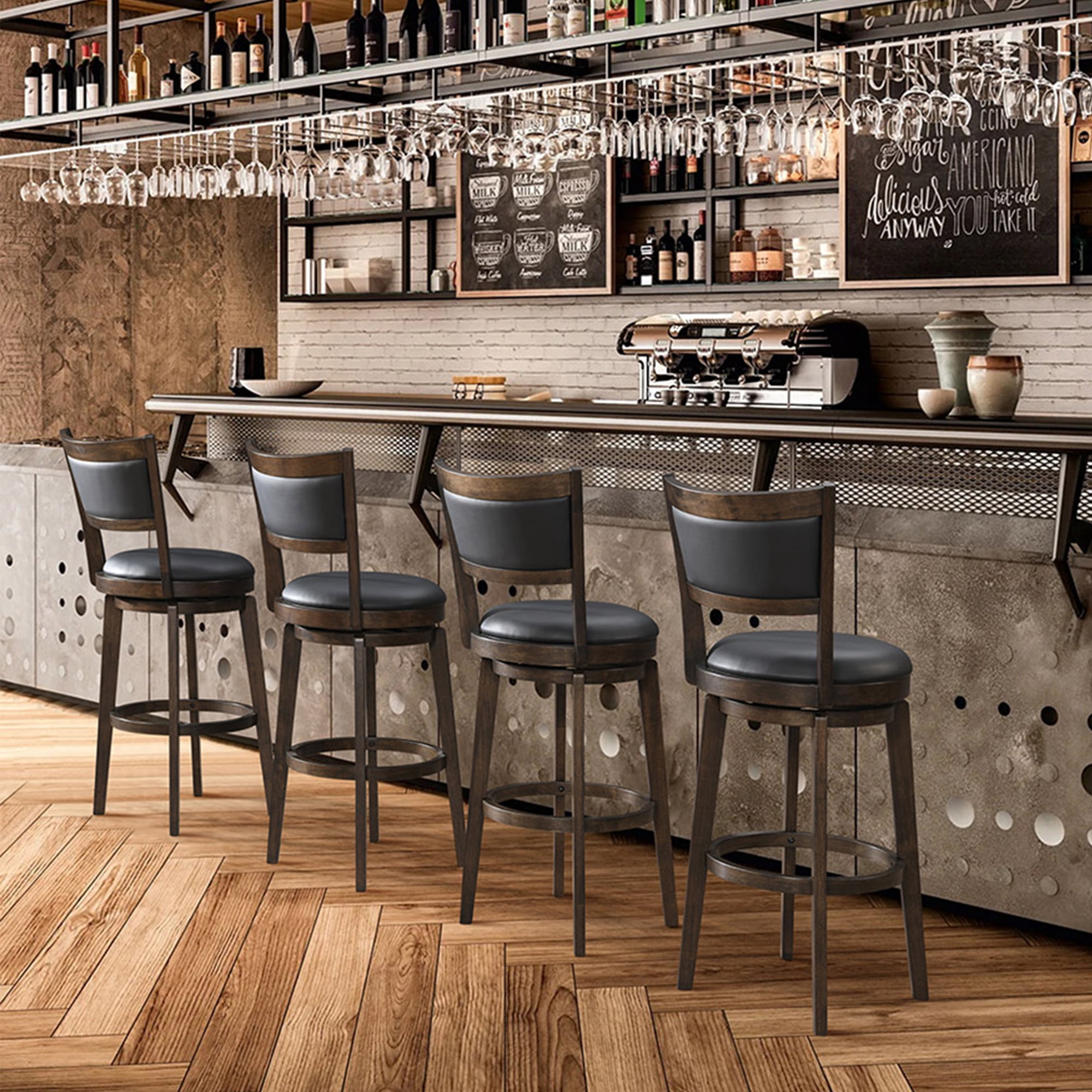 TrumanPick 32 Inch Counter Height Bar Stool Set of 2 Swivel Barstools with Back Chair Seat for Kitchen Dinning room, Cappuccino Finish