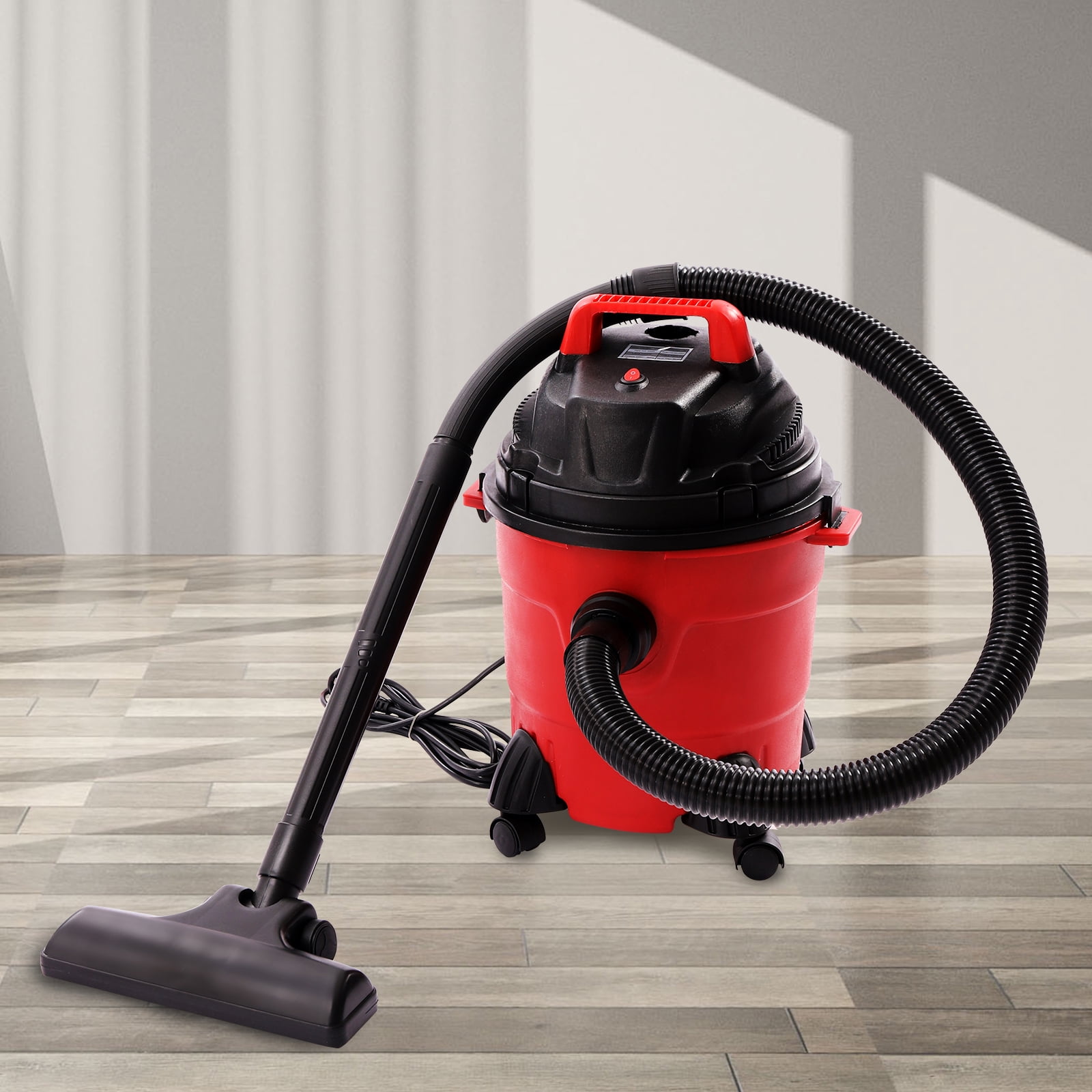 Red Car Wet/Dry Vacuum Cleaner w/Wheels Home Garage Workshop Cleaning Machine 1.34HP for Home, Garage