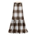 thumbnail image 4 of Wutalume Women's Flowy Plaid Ruffled Long Skirt, High Waist Elastic Waistband, Vintage Inspired Pleated Skirt for Fall and Winter,Khaki L, 4 of 6