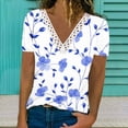 thumbnail image 2 of Birdeem Blouse à Manches Courtes en Dentelle Imprimée Mode pour Femmes Col en V Hauts Décontractés, 2 of 5