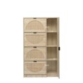 thumbnail image 3 of Wood Shoe Cabinet, Natural Rattan Shoe Storage Cabinet with 4 Tier Flip Drawers and Glass Mirror, 3 of 7