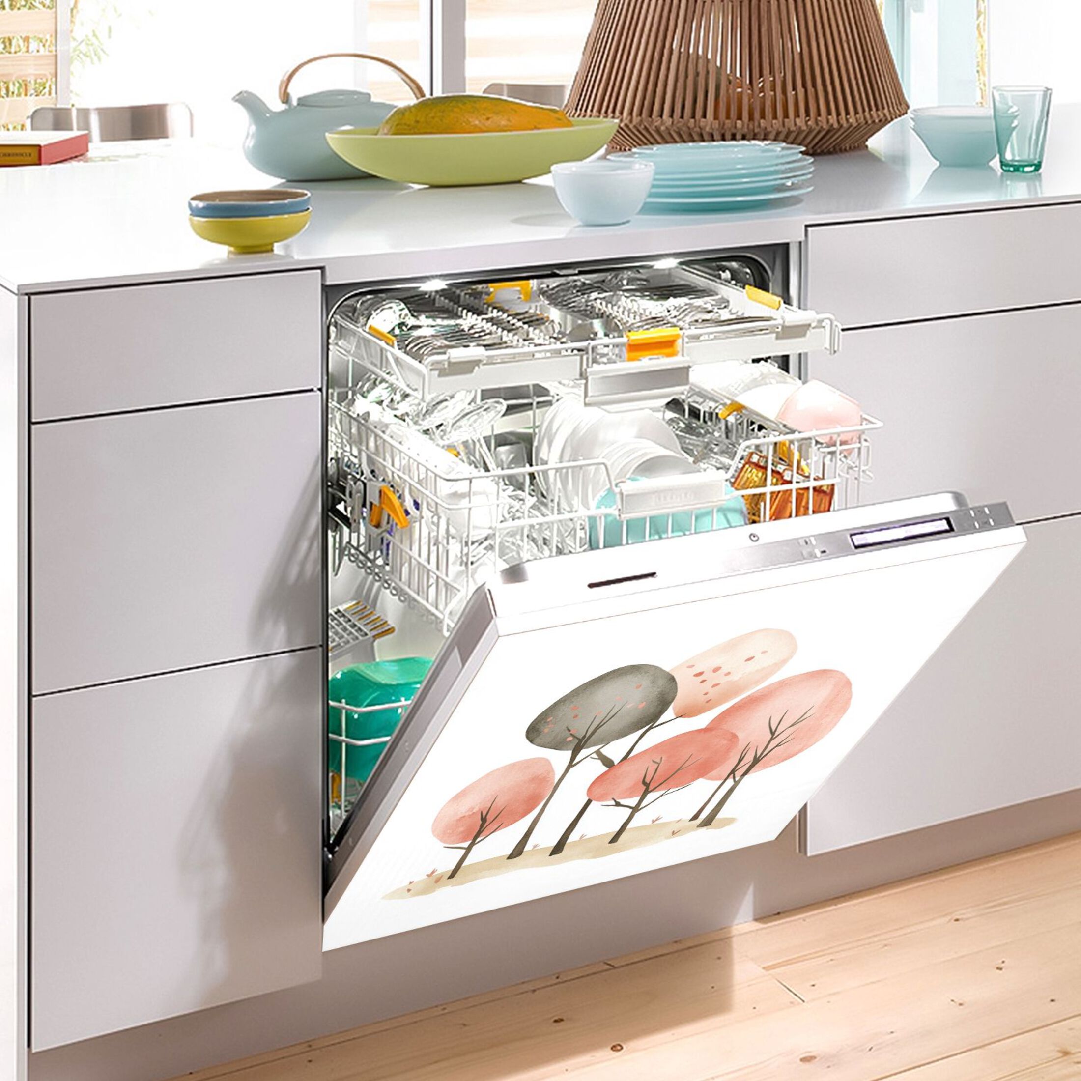 Dishwasher Magnetic Sticker 23x26 Inch Refrigerator Magnetic Sticker Washing Machine Magnetic Sticker Kitchen Panel Magnetic Sticker Home Decor Cartoon Orange Tree