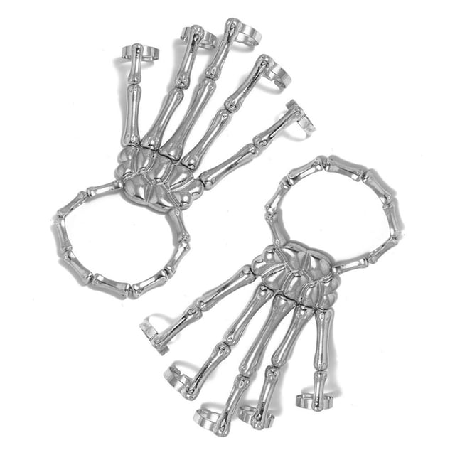 Pulsera De Mano De Esqueleto De Halloween Para Hombres Y Mujeres Con Anillo Ajustable Pulsera De Joyería De Dedo De Cadena De Esqueleto Unisex El Mejor Regalo Para Fiesta De Navidad Minnieouse AP006890-01