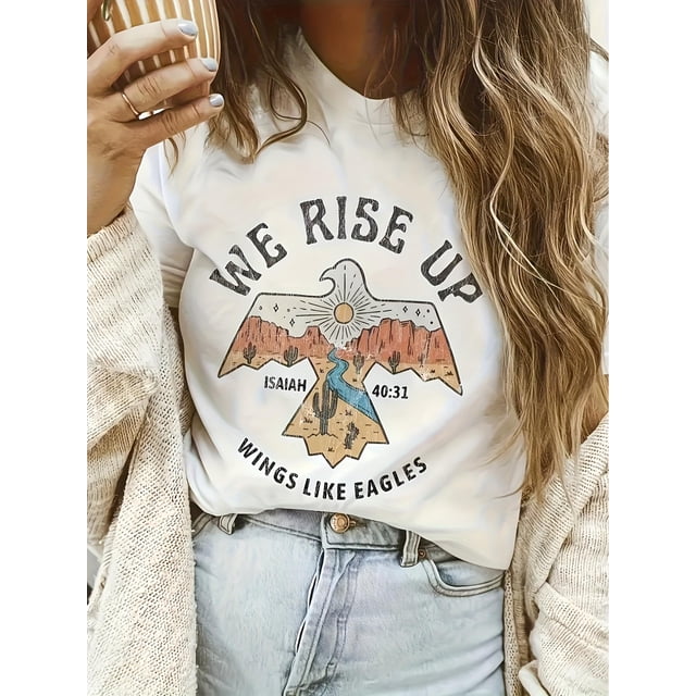RISE UP T-Shirt Vintage Décontracté pour Femmes - Imprimé Géométrique, Col Rond, Manches Courtes, Mélange de Polyester, Lavable en Machine Fête des Pères, Fête des Mères, Nouvel An, Festival de Printemps, Saint-Valentin, Inde