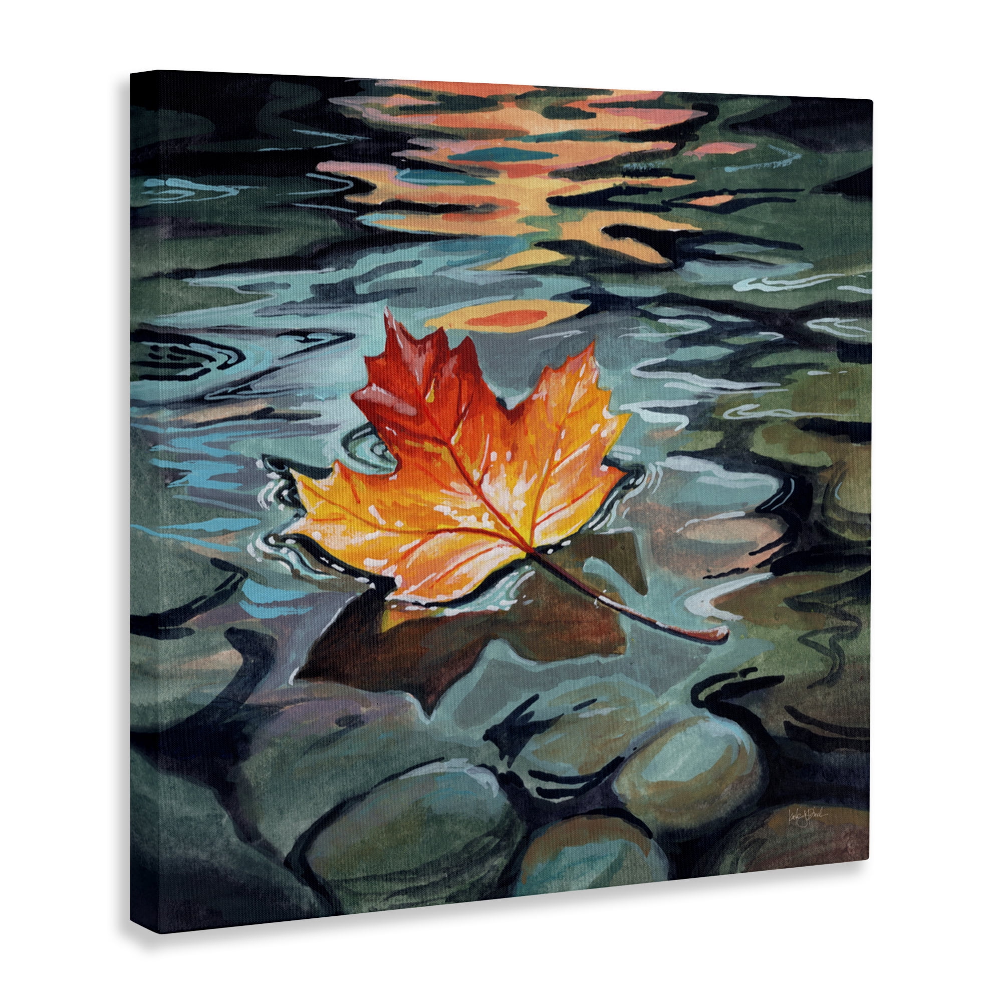 Stupell Industries Maple Leaf Floating in Stream Canvas Wall Art, design by Kate Jarvik Birch
