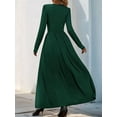 thumbnail image 5 of Women Deep V Neck Long Sleeve Slit 2025 Fall Elegant Formal Wedding Evening Date Prom Maxi Long Dress Dark Green S, 5 of 7