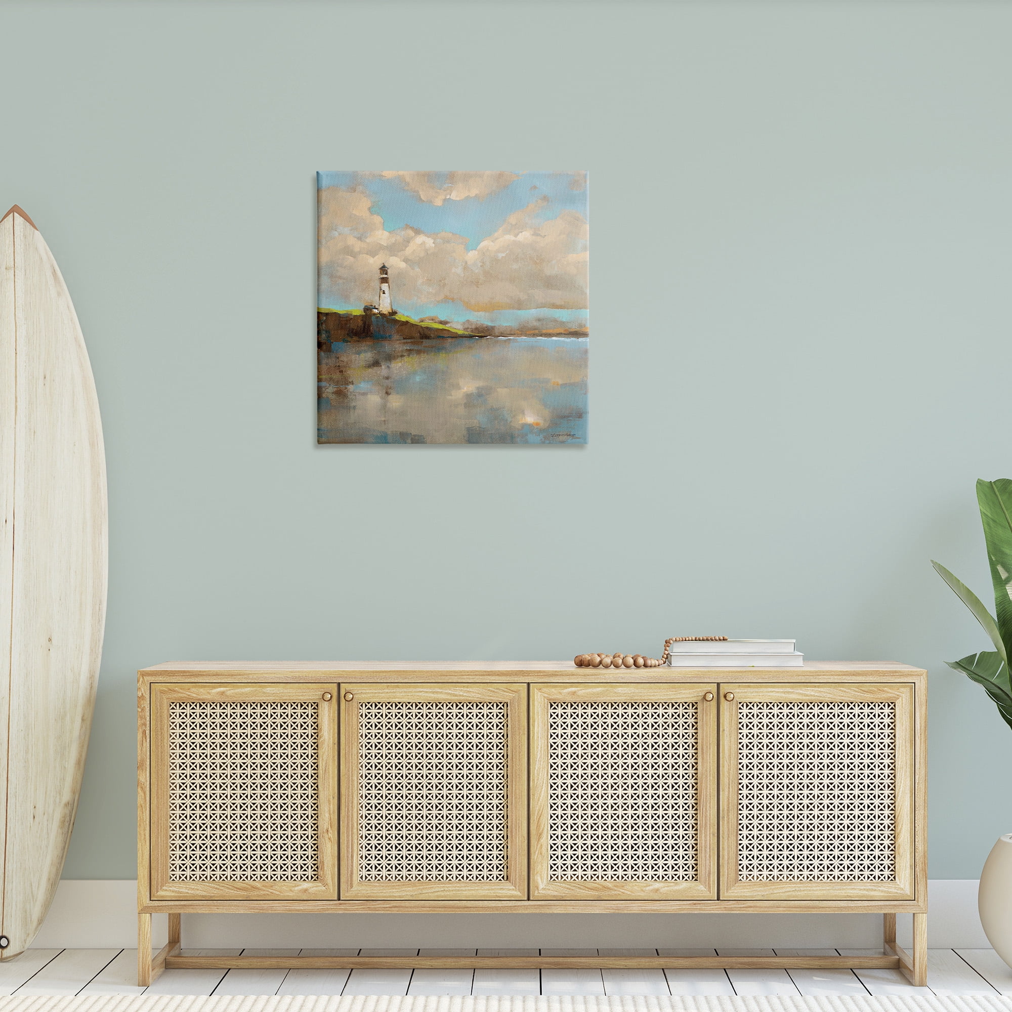 Stupell Industries Lighthouse & Clouds Reflection Landscape Painting Gallery Wrapped Canvas Art Print Wall Art, 30 x 30